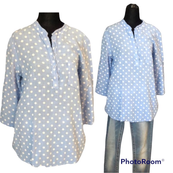 CHARLIE blue/white polka dot top size medium - Picture 1 of 10